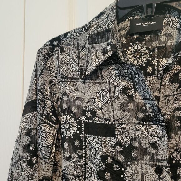 The Kooples Bandana Print Button Down Shirt Size Small Black & White Paisley - Picture 5 of 9